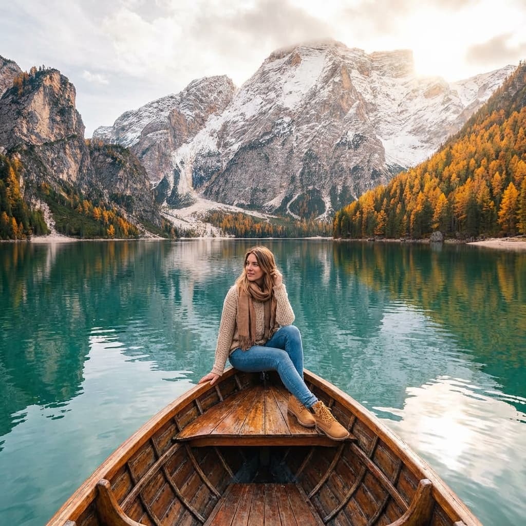 Boating in alpine lake
